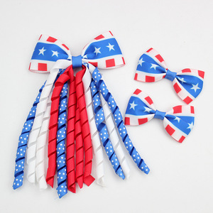 Lot de 3 pinces à cheveux pour filles, thème Fête de l'Indépendance, rouge, blanc, bleu, avec nœuds en ruban bouclé drapeau américain, accessoires patriotiques du 4 juillet - Product Image 6