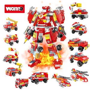 WOMA TOYS 13 in 1 Transform Robot Model Fire Truck STEM Learning Engineering Vehicle Building Block Brick For Kids Robot Set