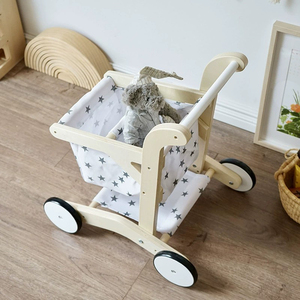 Eduland giáo dục bằng gỗ giả vờ vai trò Đồ chơi bé tập đi học sớm mô phỏng cửa hàng giỏ trẻ mới biết đi mua sắm Xe đẩy cho trẻ em - Product Image 3