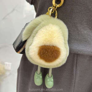 Kawaii bola verde coche llavero lindo Real Rex conejo piel aguacate muñeca colgante peluche juguetes fruta llaveros bolsa Orname - Product Image 3