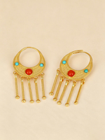 Boucles d'oreilles pendantes bohèmes pour femmes en gros, en argent 925 plaqué or, motif croissant de lune avec pierres colorées et pampilles