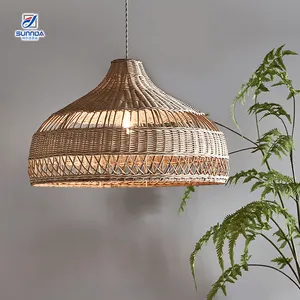 Usine personnalisé bambou rotin art lustre restaurant & bar chambre bambou tissé lampe