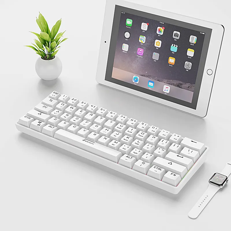 Factory white 60% wired wireless linear switch mechanical mini keyboard for computer ipad