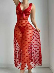 Nouvelle <span class=keywords><strong>nuisette</strong></span> <span class=keywords><strong>longue</strong></span> à fente haute, en maille à motif cœur, tenue de boudoir érotique et sensuelle, transparente, <span class=keywords><strong>dos</strong></span> <span class=keywords><strong>nu</strong></span>, <span class=keywords><strong>nuisette</strong></span> ouverte, très tendance - Product Image 5