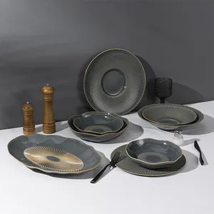 China Manufacturer Vintage Rice Salad Bowl Reactive Dinner Charger Plates Glazed Dinnerware Sets