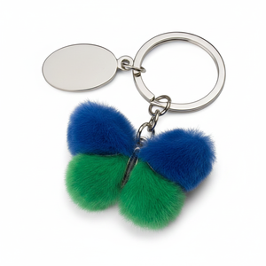 Portachiavi a forma di farfalla blu-verde in morbida pelliccia - Product Image 2