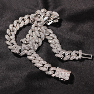 Model Stok Terbaru Rantai Cuban Link 14mm 3D Full Diamond untuk Pria, Kalung Miami Cuban Iced Out Bling - Product Image 1