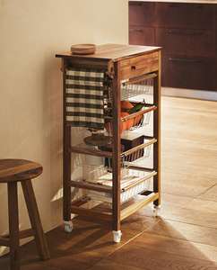 סל טרולי נייד סל אחסון עץ מתלה ורהיטים אחסון מתכת עם גלגלים מרובי שכבות עבור מטבח ביתי - Product Image 2