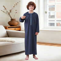 Nouvelle Robe Arabe Bleu Marine pour Garçons 2026 - Thobe, Kandura, Jubba Style Omanais, Dishdasha pour Enfants - Ramadan Aïd Moubarak
