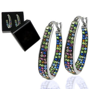 Pendientes de Aro de Plata de Ley E2094 Azul Cielo con Engaste de Canal y Otros Cristales, Joyería de Moda para Fiesta para Mujer - Product Image 1