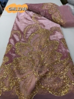Tissu en dentelle de velours rouge perlé de luxe, design élégant pour robe de soirée de mariage africain GML3248