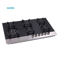 Plaque de cuisson en verre professionnelle Xunda fabriquée en usine, cuisinière à gaz GPL encastrable 6 brûleurs, plaque de cuisson en verre encastrable 6 brûleurs
