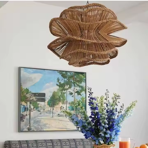 Lustre <span class=keywords><strong>en</strong></span> <span class=keywords><strong>Rotin</strong></span> Tressé Main Multi-Niveaux, Lampe Fleur pour Salle à Manger, <span class=keywords><strong>Suspension</strong></span> Rustique de Ferme, Grande Lampe Pendentif Panier Ronde - Product Image 5