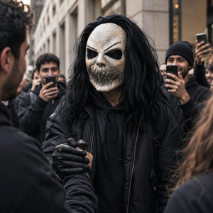 <span class=keywords><strong>Masque</strong></span> en latex Alien Fantôme intégral <span class=keywords><strong>sans</strong></span> <span class=keywords><strong>visage</strong></span>, drôle, original, tendance, 18+, cheveux noirs, yeux en maille sombre, accessoires de costume pour Halloween, cosplay et fêtes - Product Image 2