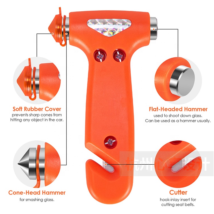 Martelo de segurança portátil poderoso para janela de carro, ferramenta de escape de emergência, martelo de segurança com cortador de cinto de segurança