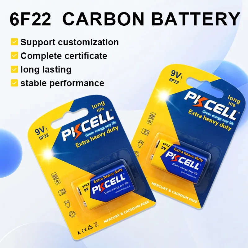 Pkcell Betrouwbare Fabrikant Carbon Zink Extra Zware 9 Volt Batterij 9 V 6f22 006P Lithium Batterij Cel Voor Rookmelders