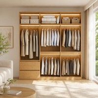 Système de dressing intelligent en chêne pour chambre d'hôtel, armoire ouverte d'angle avec tiroirs, meuble de chambre à coucher