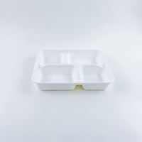 Plateau et assiettes jetables carrés blancs en bagasse de canne à sucre biodégradable, conteneur alimentaire multi-compartiments pour fêtes