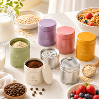 Boîtes métalliques en gros à ouverture facile et couvercle tamisant, couleurs assorties, pour l'emballage de protéines, de café et de poudres sèches