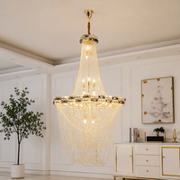 Lustre Moderne de Luxe Léger à la Française pour Villa, Suspension Longue Creuse en Cristal, Grand Luminaire Suspendu