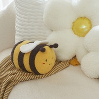 Grande peluche abeille moelleuse style Ins, abeille douce de dessin animé avec coussin fleur, rembourrée en coton PP
