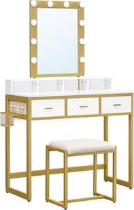 Miroir lumineux LED pour salon de beauté, studio de maquillage, table de toilette avec étagères de rangement, coiffeuse avec prise électrique pour <span class=keywords><strong>chambre</strong></span> à coucher - Product Image 2