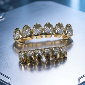 Grillz en forme de papillon avec zircone diamantée, or et argent, unisexe, style Hip Hop, ornements dentaires pour usage quotidien, micro-inserts pour appareils dentaires - Product Image 1