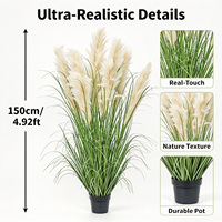 Grande Herbe de la Pampa Artificielle Naturelle et Volumineuse de 150 cm, Plante en Pot Effet Plume pour la Décoration de Villas de Luxe, Entrées et Consoles