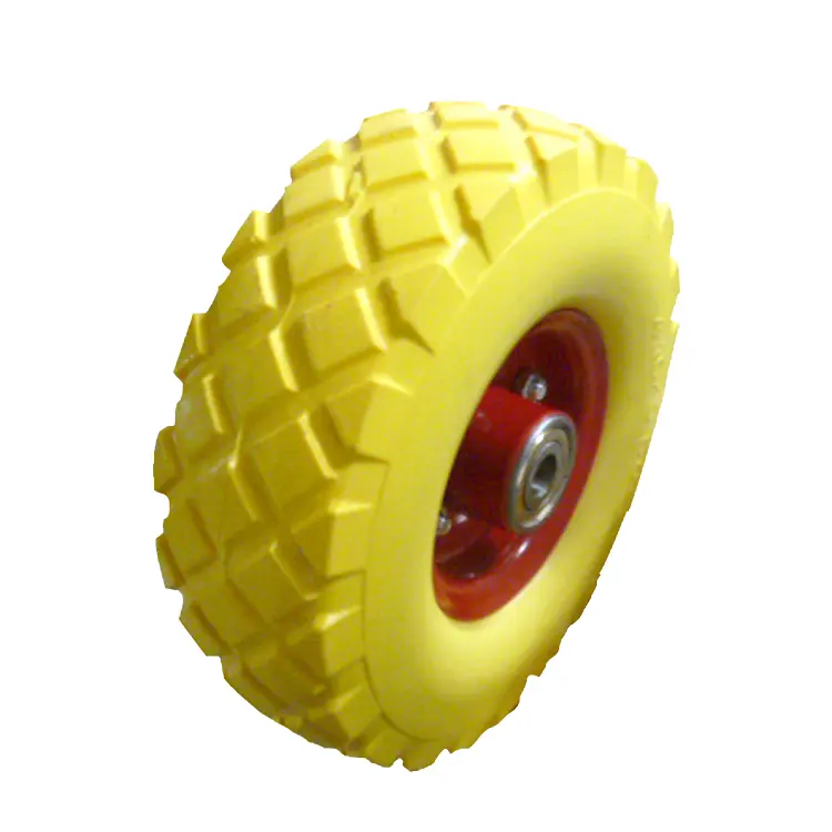 Factory 300-4 solid polyurethane foam hand trolley Caster wheel industrial yellow wheelbarrow tyre
