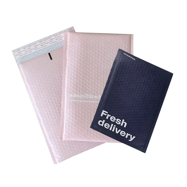Large enveloppe rembourrée en polyéthylène rose, 24 Designs à la mode, longue enveloppe, fermeture à bulles, impression personnalisée