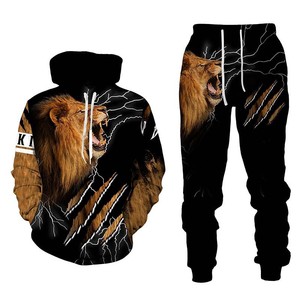 Wu uomo 3d <span class=keywords><strong>felpe</strong></span> con stampa lupo <span class=keywords><strong>felpe</strong></span> e pantaloni 2 pezzi Set 3D animale Pullover camicia da Baseball e pantaloni - Product Image 2
