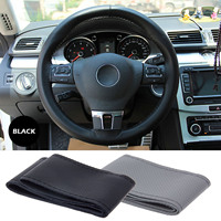 Cubiertas para volante de cuero de fibra suave DIY, volante de coche trenzado Universal con agujas e hilo, accesorios interiores