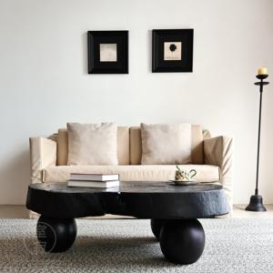 <span class=keywords><strong>Tavolino</strong></span> da Tè Basso in <span class=keywords><strong>Legno</strong></span> Massello Nero, Design Wabi-sabi Giapponese, Forma Irregolare, <span class=keywords><strong>con</strong></span> Texture Naturale del Tronco - Product Image 1