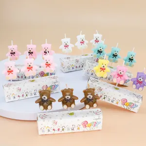 Vela de cumpleaños de oso adorable, vela de pastel de feliz cumpleaños con Color