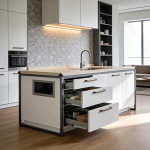 Gabinetes de Cocina Blancos con Almacenamiento Integrado y <span class=keywords><strong>Microondas</strong></span> Incorporado para Renovaciones de Cocinas de Lujo en Estados Unidos - Product Image 1