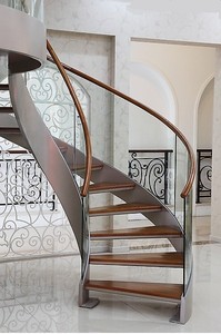 Hiện đại trong nhà cong cầu thang với kim loại bền gỗ và kính ARC lan can đẹp <span class=keywords><strong>foyer</strong></span> thiết kế - Product Image 6