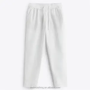 Custom Casual Chino Bottom Trousers Drawstring Cotton Linen Pants For Men