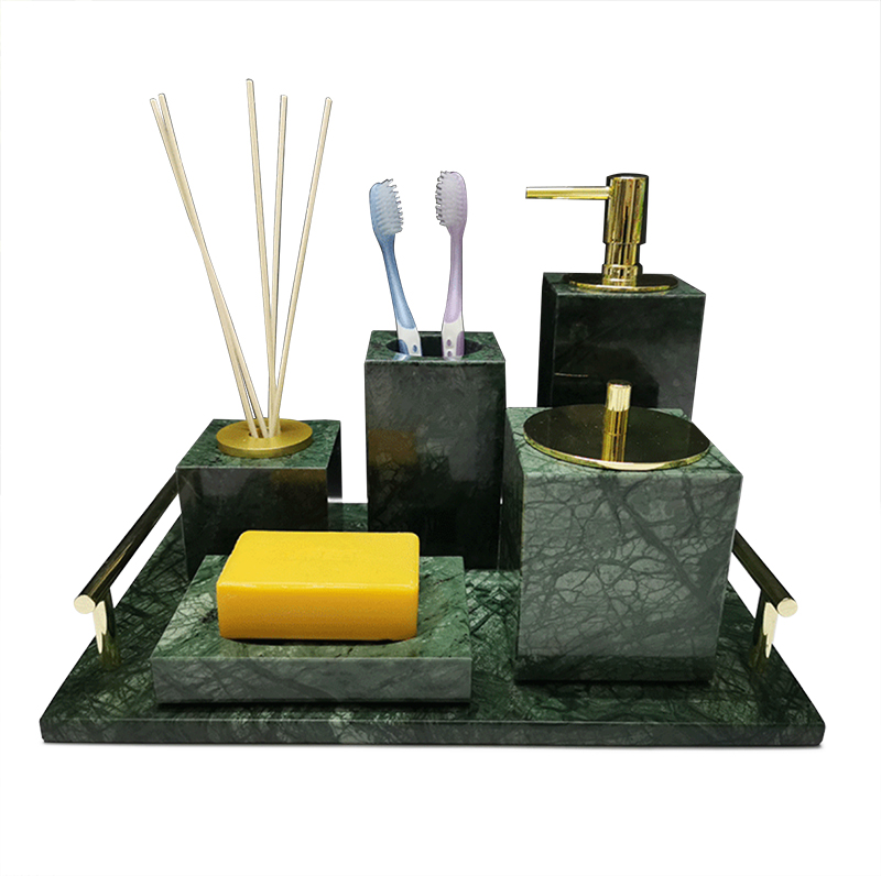 Роскошные наборы аксессуаров для ванной комнаты Goldtop из шести предметов, зеленый мрамор