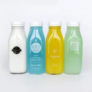 Empty Milk Fruit Juice Drink Glass Bottles Screen Printing Beverage Clear Screw Cap Wholesale Square 500ml 1000ml with White