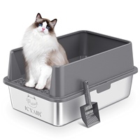 Bac à litière en acier inoxydable avec couvercle XL, bac à litière pour chat à côtés hauts, bac à litière extra large pour chat, toilette pour chat en métal anti-fuite