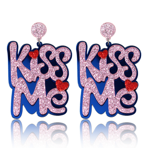 Pendientes Grandes con Lentejuelas, Joyería de Fiesta, Pendientes Colgantes con Letras Personalizadas de Acrílico en Forma de Corazón <span class=keywords><strong>KISSME</strong></span>, Color Rosa, para Mujeres y Niñas - Product Image 1