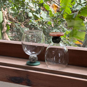 Verre à saké de style japonais avec base en jade, fait à la main, esthétique élevée, tasse à thé, café, jus transparente, vaisselle créative pour la maison, cadeau - Product Image 1