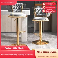 Chaise de bar commerciale de luxe légère en fer avec siège pivotant et base ronde sur pied, fonction de réglage en hauteur