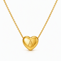 Collier Pendentif Cœur Lettre en Gros en Acier Inoxydable Plaqué Or, Bijou Initiales pour Femme, Idéal Cadeau