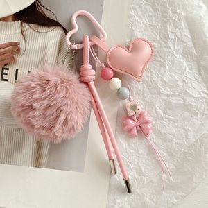Wholesale Fluffy Pom Pom Keychain Heart Charm Beaded Bow Bag Charm <b>Key</b> <b>Ring</b> Cute Fashion Gift <b>Accessory</b> - Product Image 3