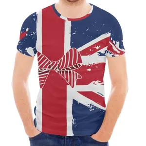 Camiseta masculina plus size com estampa de bandeira da União personalizada, fornecedores OME, camiseta com logotipo personalizado de poliéster 85 e 15 spandex