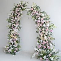 NINI Vente en gros Arche de toile de fond en corne de vache avec fleurs artificielles de mariage, en soie, faites à la main, de haute qualité, couleur personnalisée
