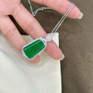 S925 Sterling Silver Bạc Tự Nhiên Màu Xanh Lá Cây Chalcedony Sang Trọng Cao Cấp Băng Phong Cách Màu Xanh Lá Cây Mặt Dây Chuyền Tốt Vòng Cổ Tự Nhiên <span class=keywords><strong>Agate</strong></span> - Product Image 3