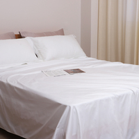 Ensemble de draps plats en coton satiné teint 300TC de luxe HFW, taille Queen personnalisée, pour hôtel et usage domestique