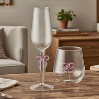 Verres à champagne créatifs à nœud rose verre à haute teneur en borosilicate verre à vin sans pied rose gobelet en verre à vin moderne pour la fête de mariage